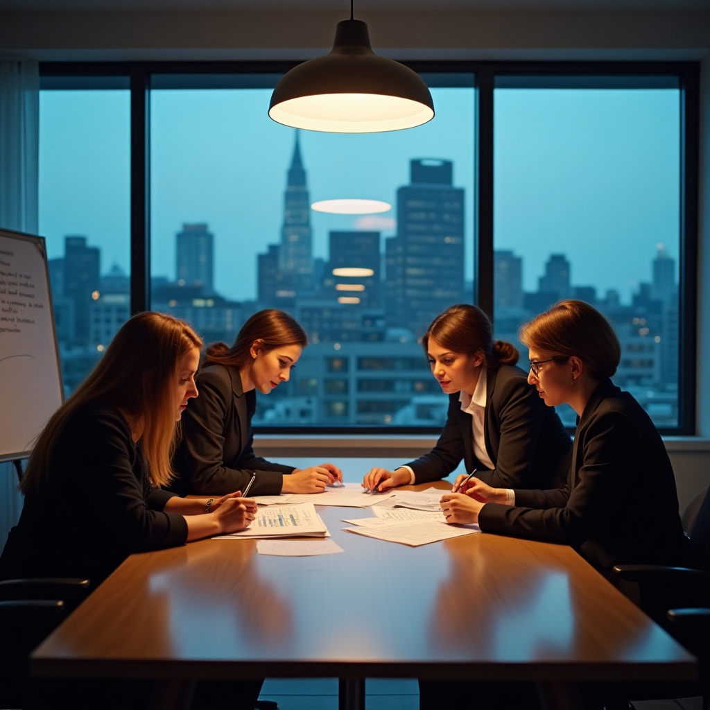 Housing cooperative members reviewing financial documents together in a meeting room